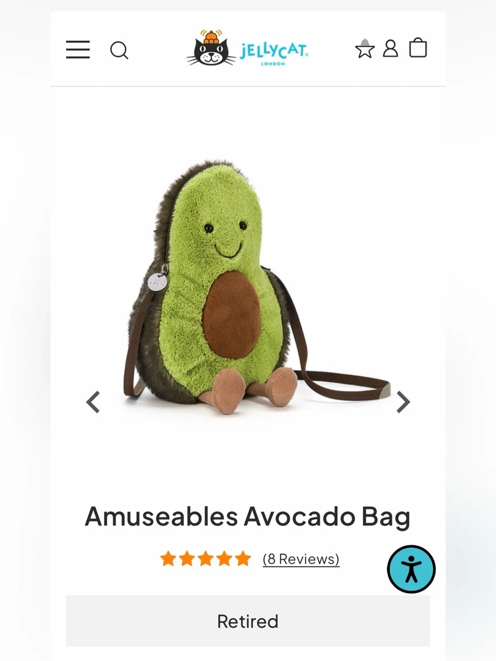 Jellycat Green Avocado Plush Crossbody Bag with Brown Details